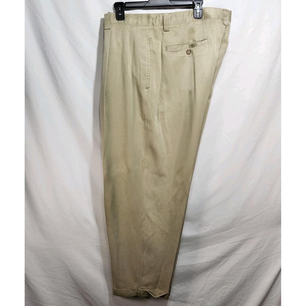 Tommy Bahama 100% Silk Mens Pants Size 42 Beige Pleated Relaxed Straight